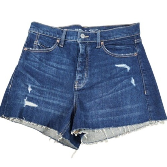 Old Navy Pants - Old Navy Sky Hi A Line Shorts Raw Hem Button Fly Distressed Denim Sz 10 Classic